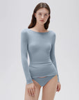 SUUKSESS Cloud Cashmere Women Boat Neck Fitted Long Sleeve Shirt Basic Knit Tops-SUUKSESS-SUUKSESS