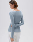 SUUKSESS Cloud Cashmere Women Boat Neck Fitted Long Sleeve Shirt Basic Knit Tops-SUUKSESS-SUUKSESS