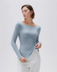 SUUKSESS Cloud Cashmere Women Boat Neck Fitted Long Sleeve Shirt Basic Knit Tops-SUUKSESS-SUUKSESS