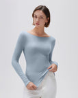 SUUKSESS Cloud Cashmere Women Boat Neck Fitted Long Sleeve Shirt Basic Knit Tops-SUUKSESS-SUUKSESS