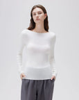 SUUKSESS Cloud Cashmere Women Boat Neck Fitted Long Sleeve Shirt Basic Knit Tops-SUUKSESS-White-XS-SUUKSESS