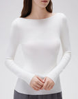 SUUKSESS Cloud Cashmere Women Boat Neck Fitted Long Sleeve Shirt Basic Knit Tops-SUUKSESS-SUUKSESS