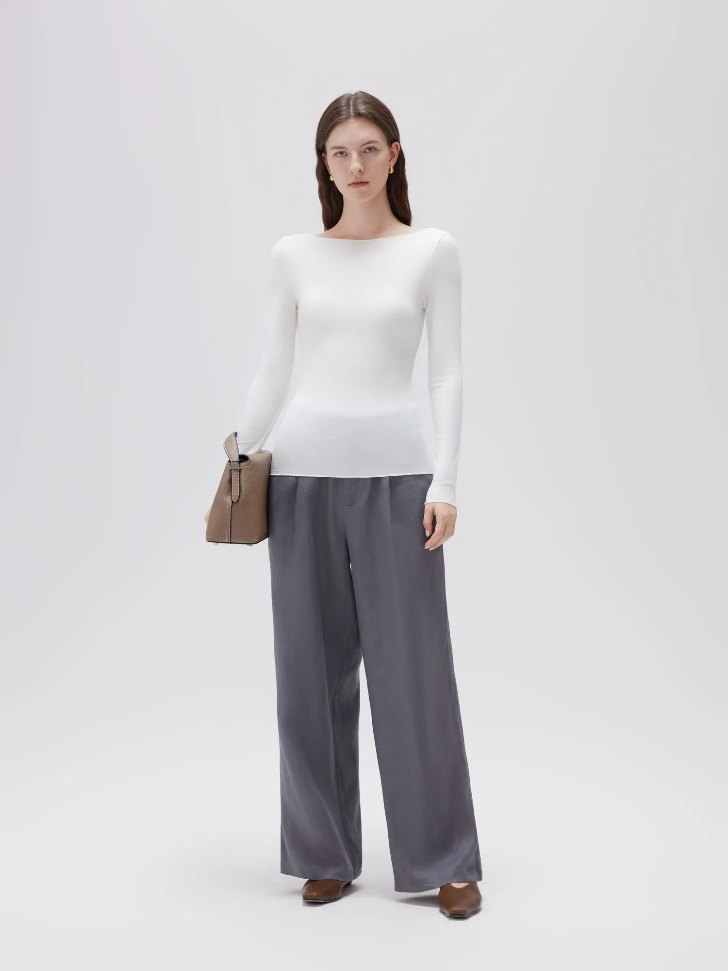SUUKSESS Cloud Cashmere Women Boat Neck Fitted Long Sleeve Shirt Basic Knit Tops-SUUKSESS-SUUKSESS