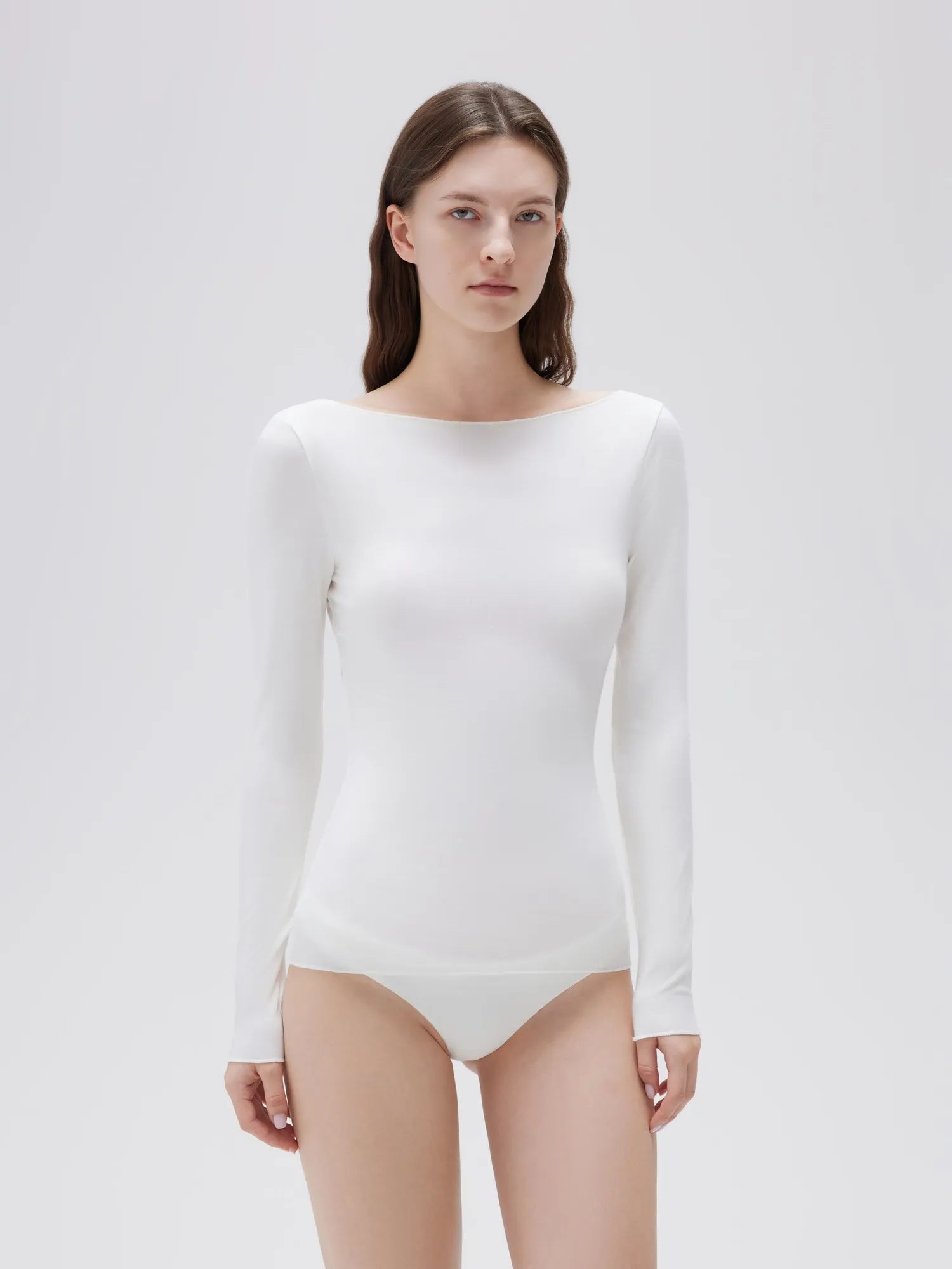 SUUKSESS Cloud Cashmere Women Boat Neck Fitted Long Sleeve Shirt Basic Knit Tops-SUUKSESS-SUUKSESS