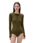SUUKSESS Cloud Cashmere Women Crew Neck Fitted Long Sleeve Shirt Basic Knit Tops-SUUKSESS-Olive-XS-SUUKSESS