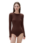 SUUKSESS Cloud Cashmere Women Crew Neck Fitted Long Sleeve Shirt Basic Knit Tops-SUUKSESS-Brown-XS-SUUKSESS