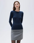 SUUKSESS Cloud Cashmere Women Crew Neck Fitted Long Sleeve Shirt Basic Knit Tops-SUUKSESS-SUUKSESS