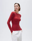 SUUKSESS Cloud Cashmere Women Crew Neck Fitted Long Sleeve Shirt Basic Knit Tops-SUUKSESS-SUUKSESS