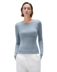 SUUKSESS Cloud Cashmere Women Crew Neck Fitted Long Sleeve Shirt Basic Knit Tops-SUUKSESS-Slate Gray-XS-SUUKSESS