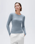 SUUKSESS Cloud Cashmere Women Crew Neck Fitted Long Sleeve Shirt Basic Knit Tops-SUUKSESS-SUUKSESS