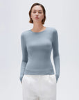 SUUKSESS Cloud Cashmere Women Crew Neck Fitted Long Sleeve Shirt Basic Knit Tops-SUUKSESS-SUUKSESS