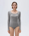 SUUKSESS Cloud Cashmere Women Scoop Neck Fitted Long Sleeve Shirt Basic Knit Tops-SUUKSESS-Grey-XS-SUUKSESS