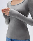SUUKSESS Cloud Cashmere Women Scoop Neck Fitted Long Sleeve Shirt Basic Knit Tops-SUUKSESS-SUUKSESS