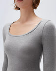 SUUKSESS Cloud Cashmere Women Scoop Neck Fitted Long Sleeve Shirt Basic Knit Tops-SUUKSESS-SUUKSESS