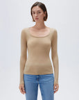 SUUKSESS Cloud Cashmere Women Scoop Neck Fitted Long Sleeve Shirt Basic Knit Tops-SUUKSESS-SUUKSESS