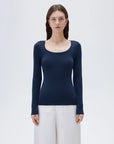 SUUKSESS Cloud Cashmere Women Scoop Neck Fitted Long Sleeve Shirt Basic Knit Tops-SUUKSESS-SUUKSESS