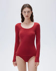 SUUKSESS Cloud Cashmere Women Scoop Neck Fitted Long Sleeve Shirt Basic Knit Tops-SUUKSESS-Red-XS-SUUKSESS