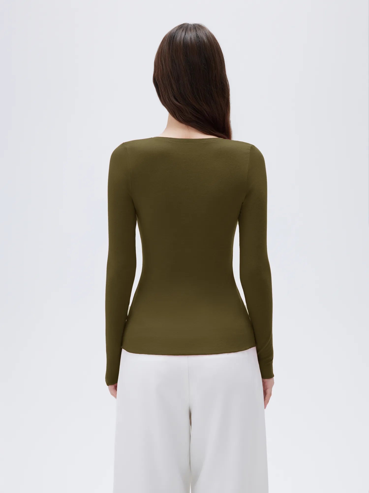 SUUKSESS Cloud Cashmere Women V Neck Fitted Long Sleeve Shirt Basic Soft Knit Tops-SUUKSESS-SUUKSESS
