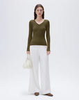 SUUKSESS Cloud Cashmere Women V Neck Fitted Long Sleeve Shirt Basic Soft Knit Tops-SUUKSESS-SUUKSESS
