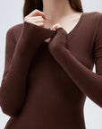 SUUKSESS Cloud Cashmere Women V Neck Fitted Long Sleeve Shirt Basic Soft Knit Tops-SUUKSESS-SUUKSESS