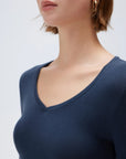 SUUKSESS Cloud Cashmere Women V Neck Fitted Long Sleeve Shirt Basic Soft Knit Tops-SUUKSESS-SUUKSESS