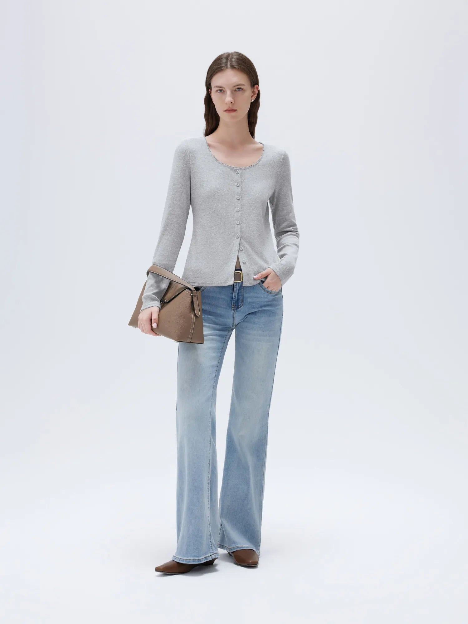 SUUKSESS Women Cotton Ribbed Long Sleeve Tops Button Down Crew Neck Lace Line Going Out Fitted Shirts-SUUKSESS-SUUKSESS