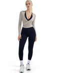 SUUKSESS Women Pilates Wrap Workout Cropped Top Ribbed Long Sleeve V Neck Tie Front Ballet Yoga Shrug Blouse-SUUKSESS-SUUKSESS