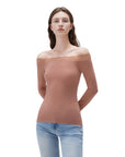 SUUKSESS Cloud Cashmere Lace Trim Off Shoulder Long Sleeve Top Fitted Basic Knit Shirt-SUUKSESS-SUUKSESS