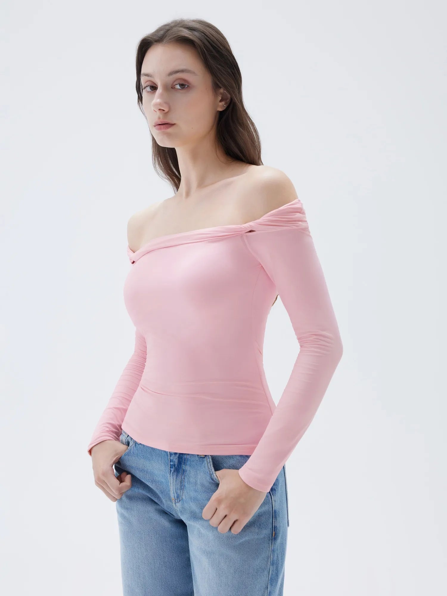 SUUKSESS Women Off The Shoulder Tops with Built in Bra Double Lined Going Out Fitted Basic Fall Shirts-SUUKSESS-SUUKSESS