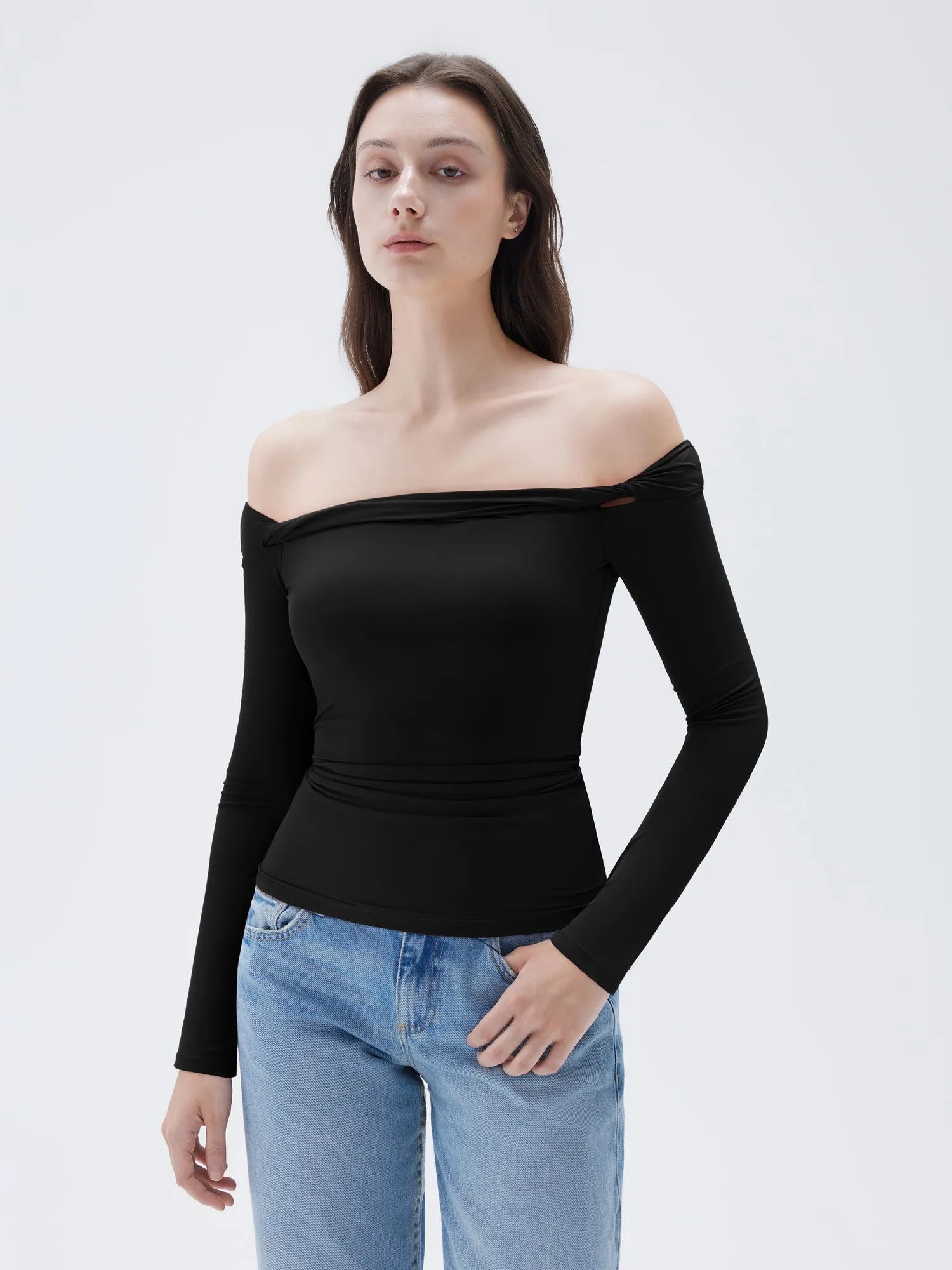 SUUKSESS Women Off The Shoulder Tops with Built in Bra Double Lined Going Out Fitted Basic Fall Shirts-SUUKSESS-SUUKSESS