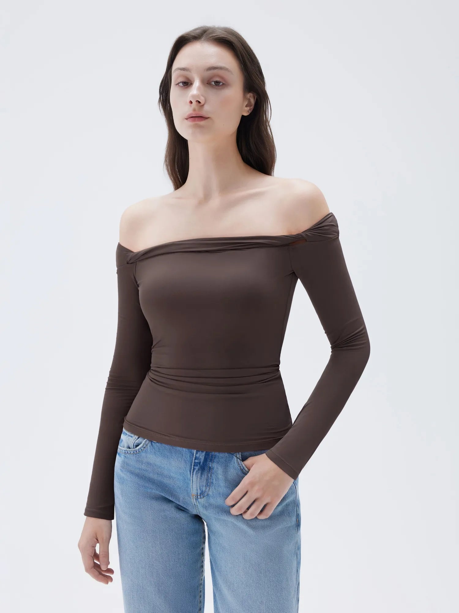 SUUKSESS Women Off The Shoulder Tops with Built in Bra Double Lined Going Out Fitted Basic Fall Shirts-SUUKSESS-SUUKSESS