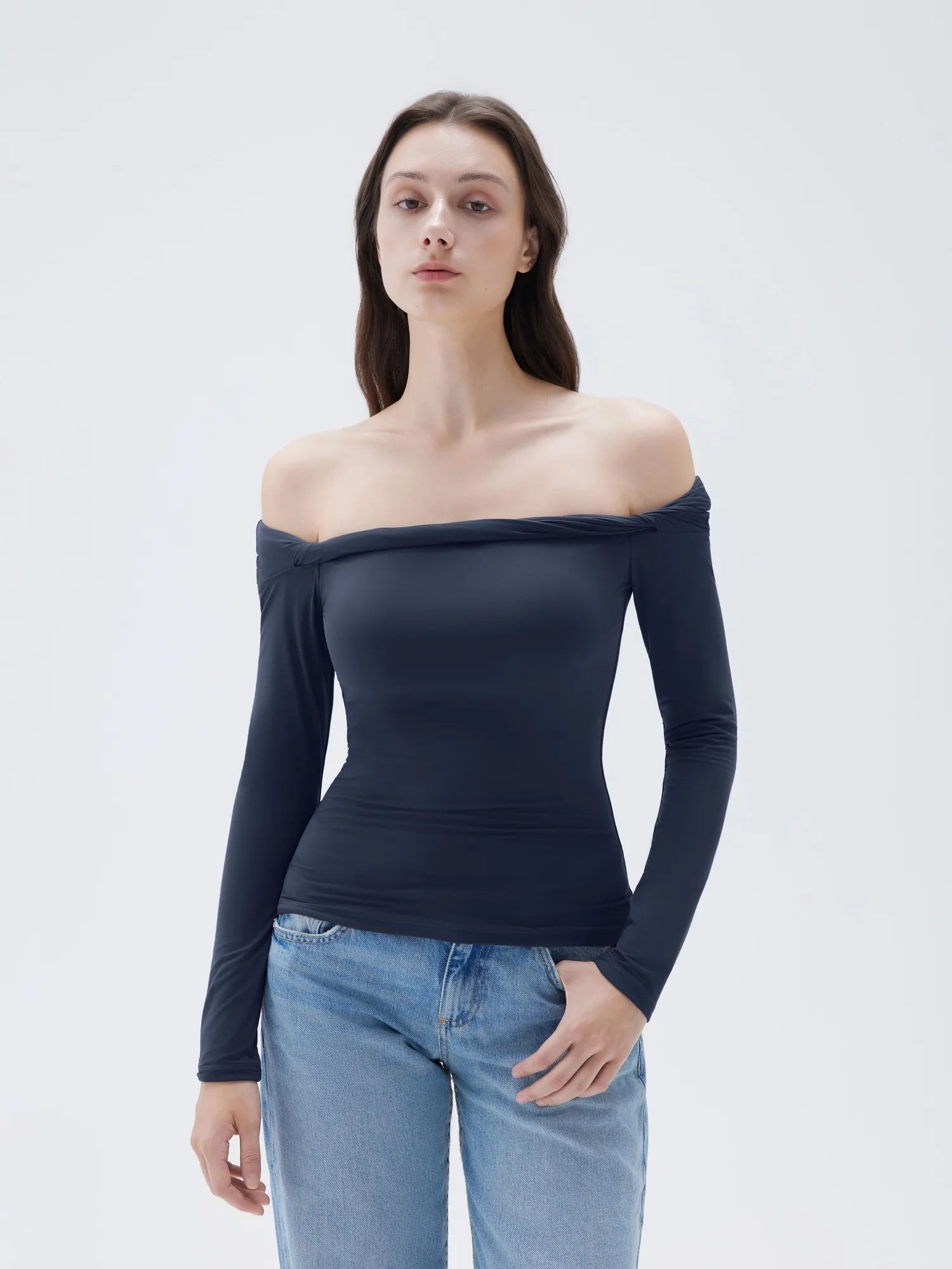 SUUKSESS Women Off The Shoulder Tops with Built in Bra Double Lined Going Out Fitted Basic Fall Shirts-SUUKSESS-SUUKSESS