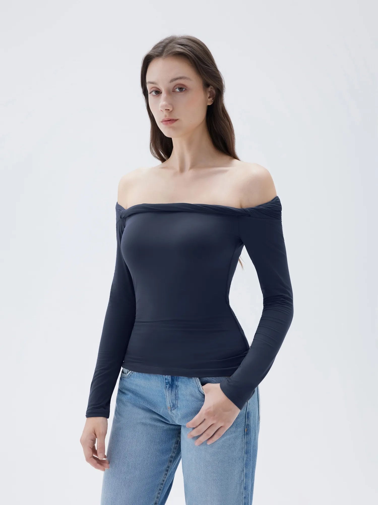 SUUKSESS Women Off The Shoulder Tops with Built in Bra Double Lined Going Out Fitted Basic Fall Shirts-SUUKSESS-SUUKSESS