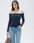 SUUKSESS Women Off The Shoulder Tops with Built in Bra Double Lined Going Out Fitted Basic Fall Shirts-SUUKSESS-SUUKSESS