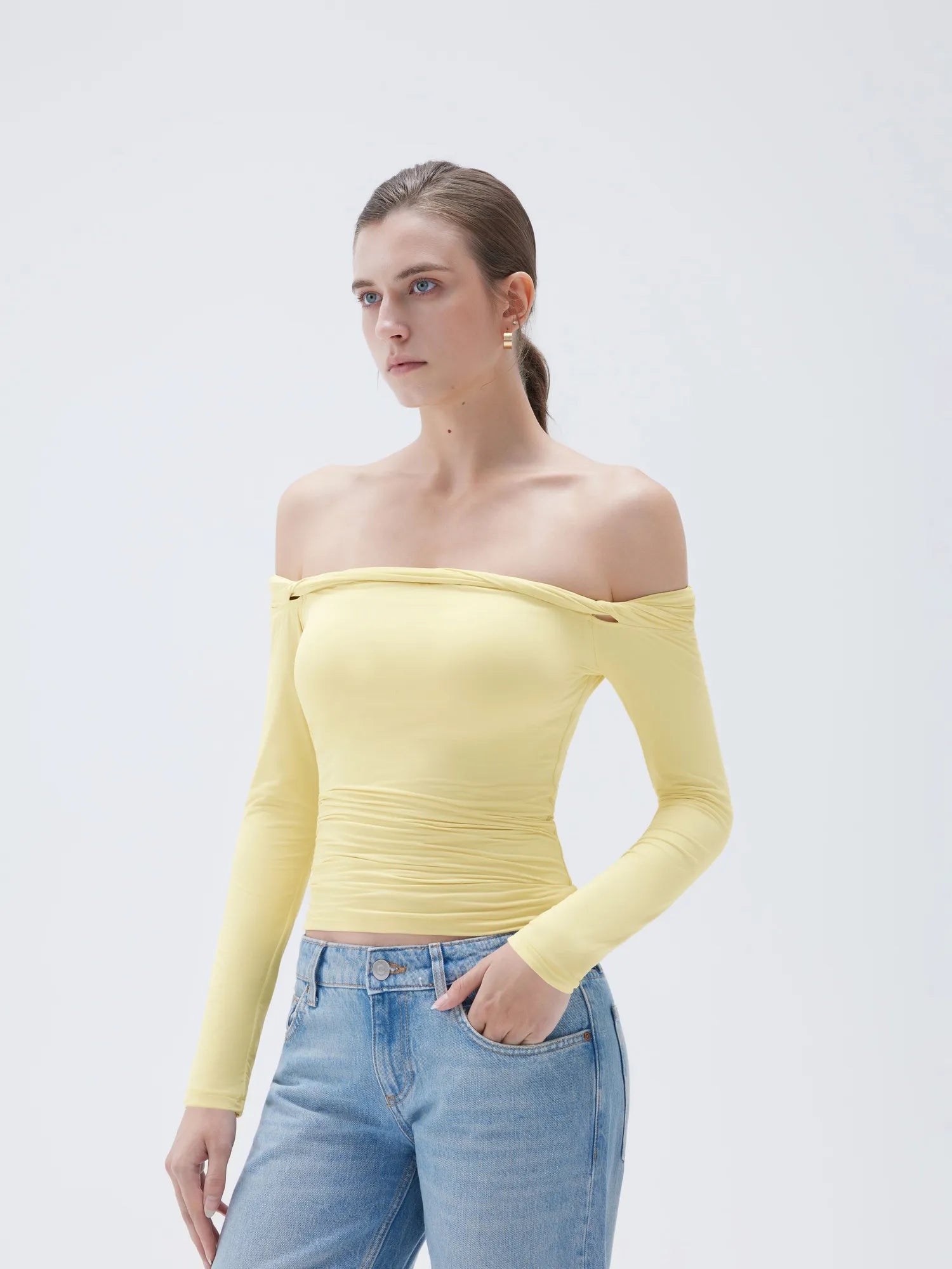 SUUKSESS Women Off The Shoulder Tops with Built in Bra Double Lined Going Out Fitted Basic Fall Shirts-SUUKSESS-SUUKSESS