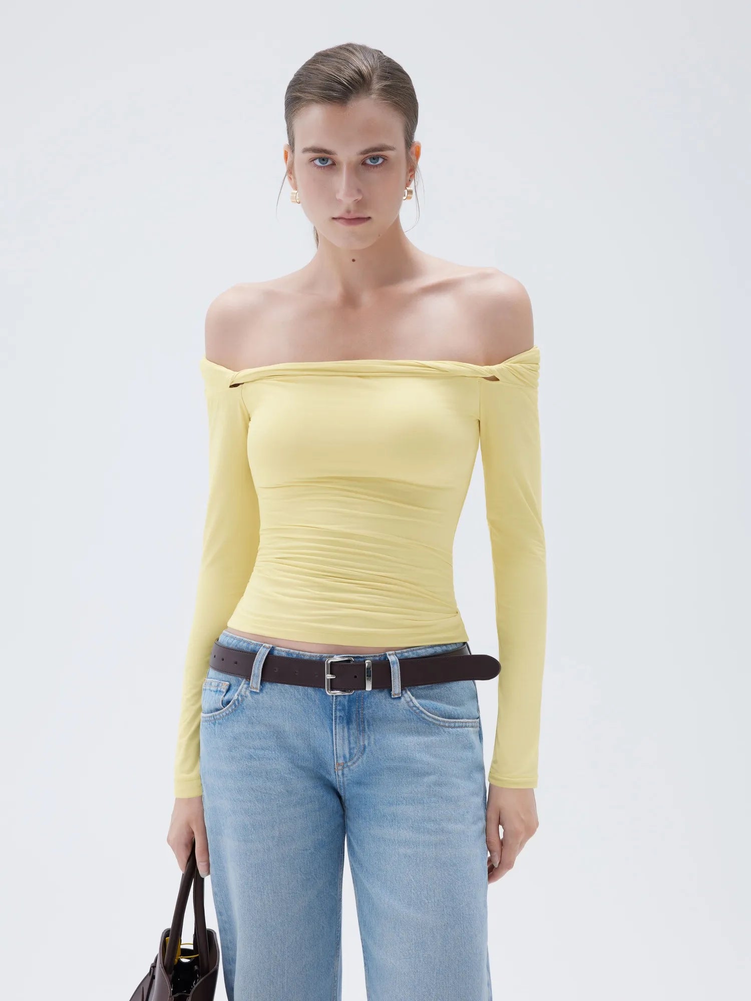 SUUKSESS Women Off The Shoulder Tops with Built in Bra Double Lined Going Out Fitted Basic Fall Shirts-SUUKSESS-SUUKSESS