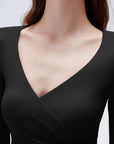 SUUKSESS Women Sexy V Neck Long Sleeve Shirts Double Lined Wrap Going Out Tops-SUUKSESS-SUUKSESS