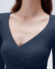 SUUKSESS Women Sexy V Neck Long Sleeve Shirts Double Lined Wrap Going Out Tops-SUUKSESS-SUUKSESS