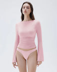 SUUKSESS Women Crew Neck Bell Sleeve Tops Double Lined Going Out Fitted Basic T Shirts-SUUKSESS-SUUKSESS