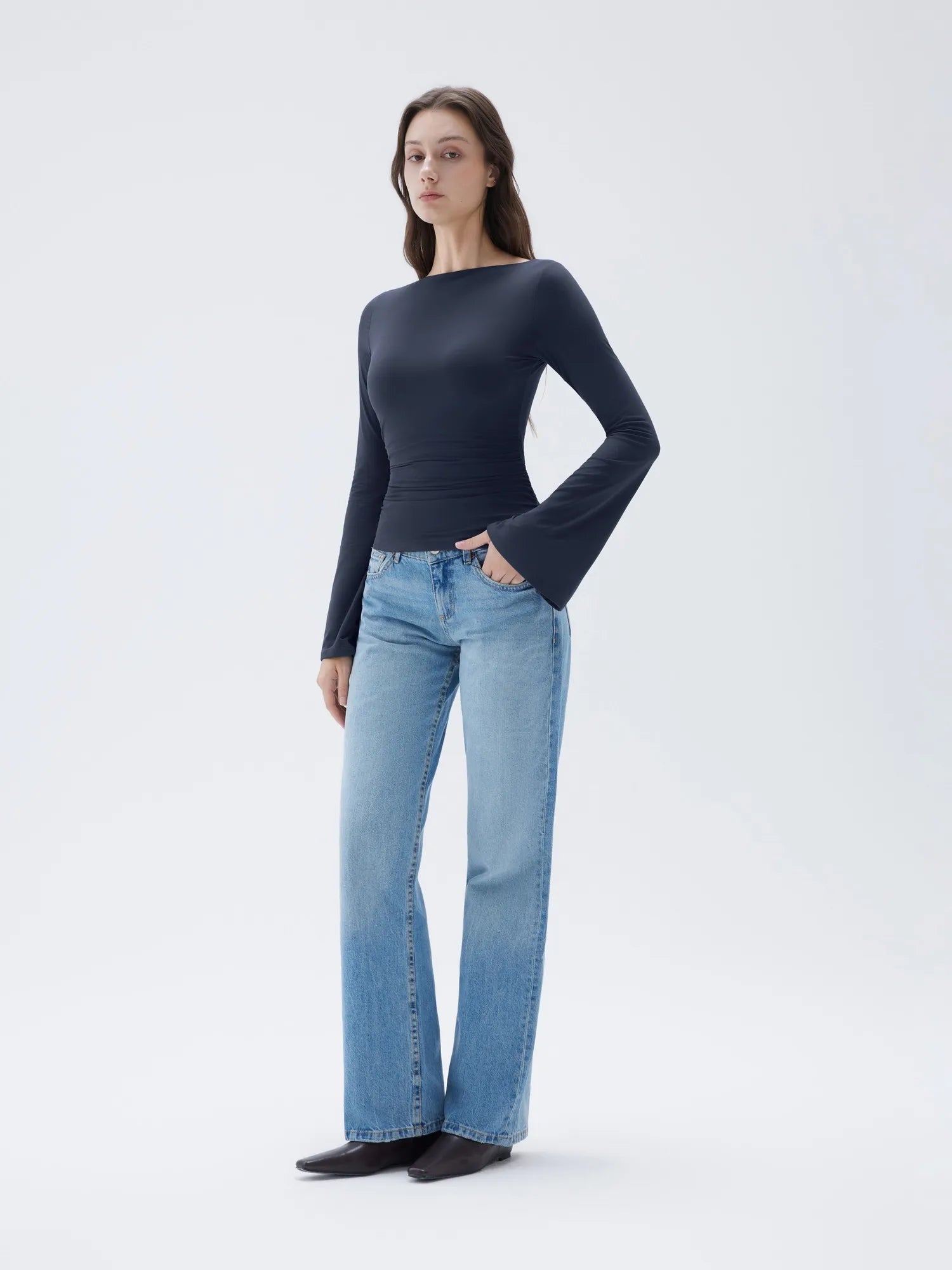 SUUKSESS Women Crew Neck Bell Sleeve Tops Double Lined Going Out Fitted Basic T Shirts-SUUKSESS-SUUKSESS