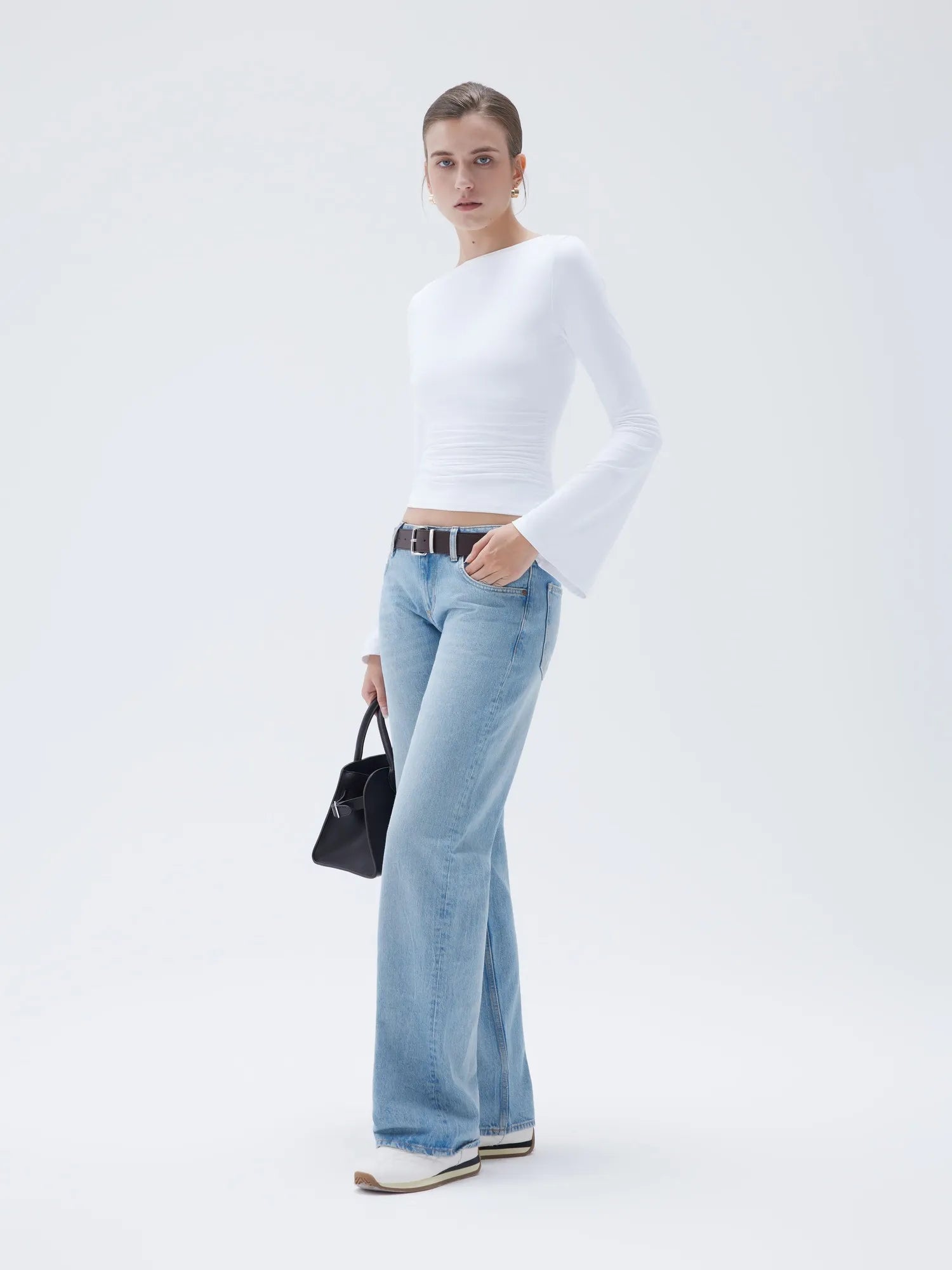 SUUKSESS Women Crew Neck Bell Sleeve Tops Double Lined Going Out Fitted Basic T Shirts-SUUKSESS-SUUKSESS