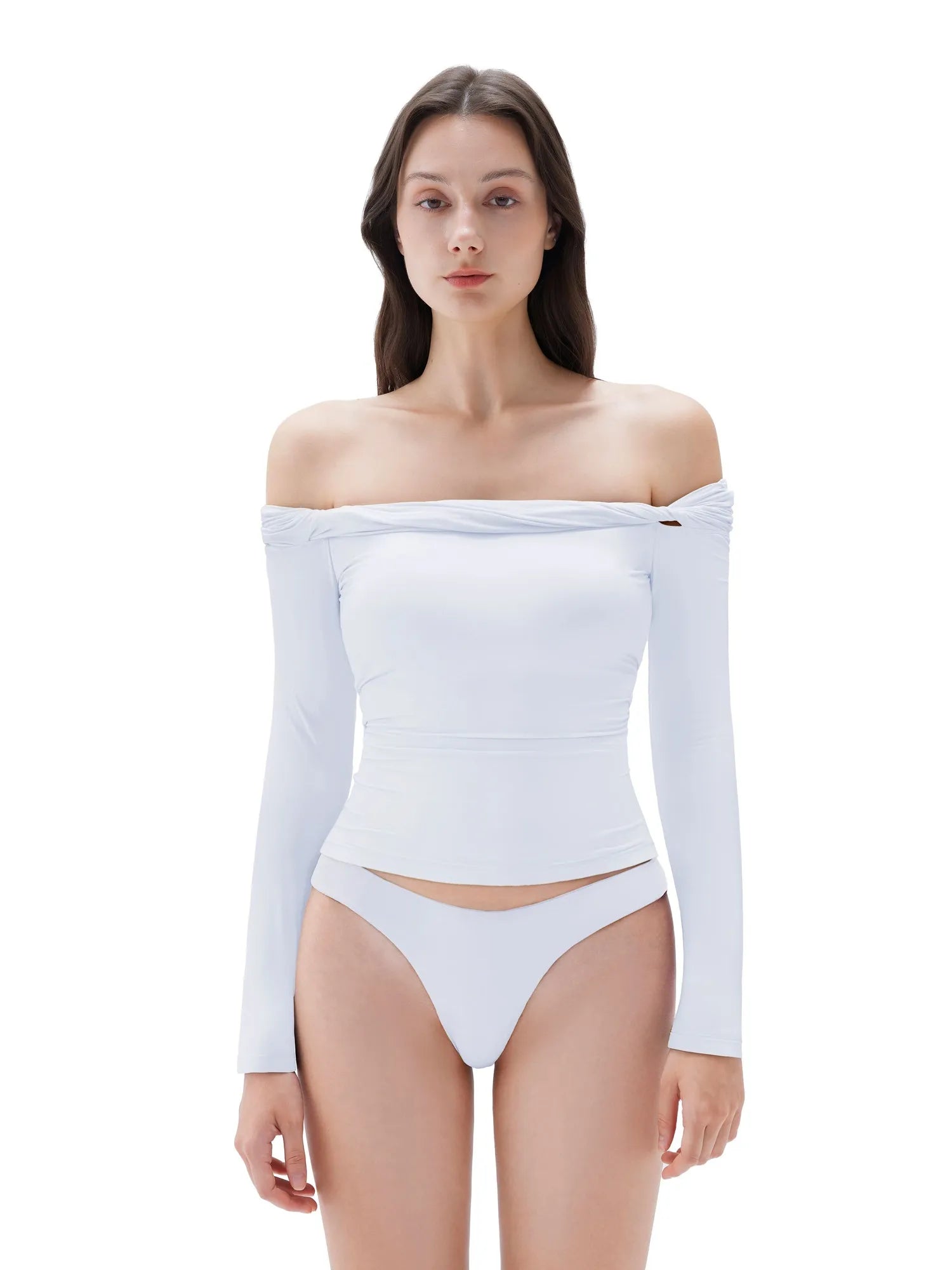 SUUKSESS Women Off The Shoulder Tops with Built in Bra Double Lined Going Out Fitted Basic Fall Shirts-SUUKSESS-SUUKSESS