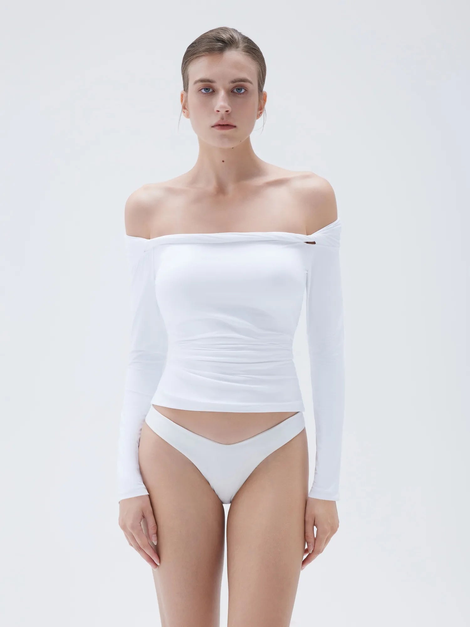 SUUKSESS Women Off The Shoulder Tops with Built in Bra Double Lined Going Out Fitted Basic Fall Shirts-SUUKSESS-SUUKSESS