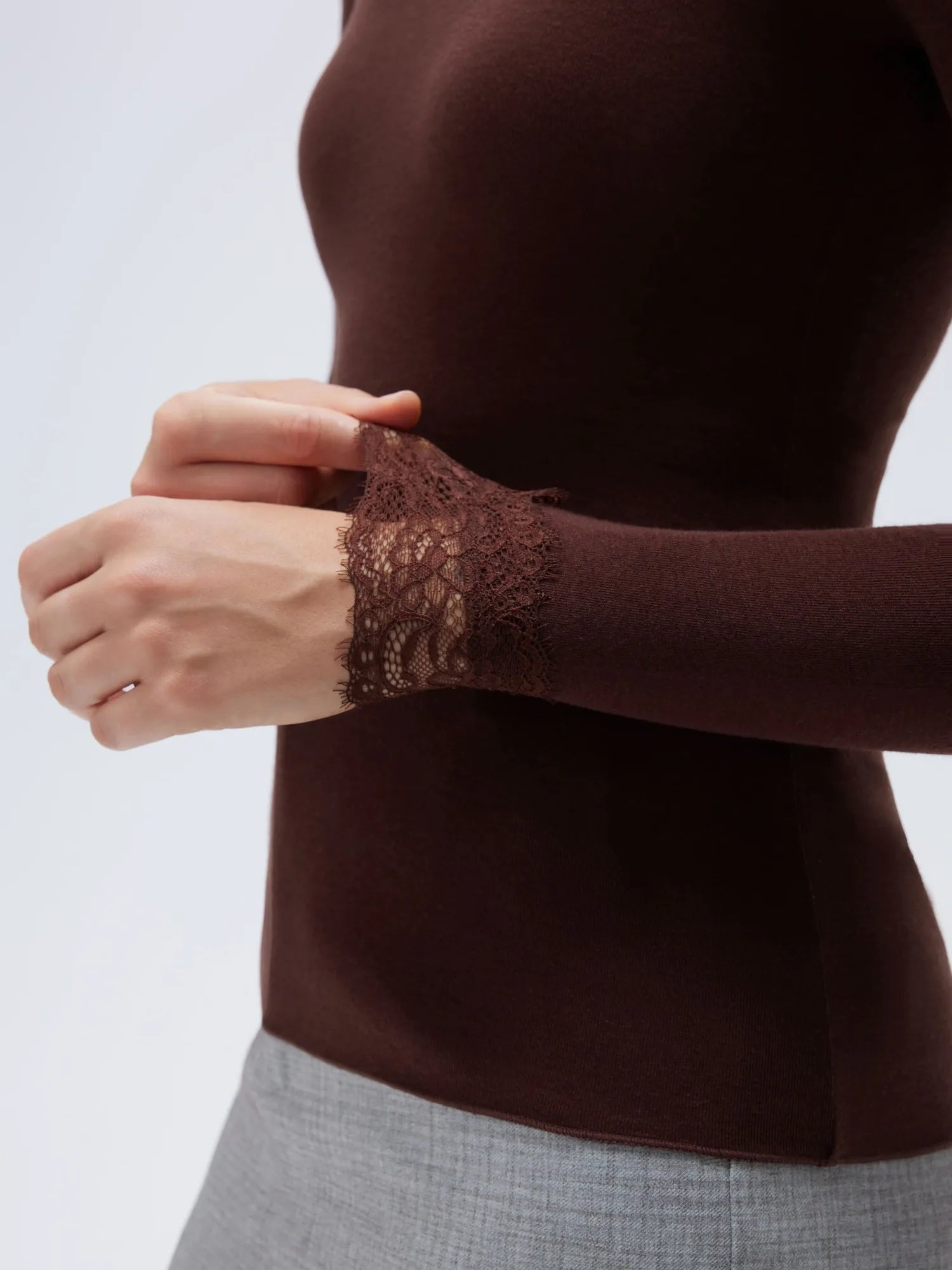 SUUKSESS Cloud Cashmere Women Lace Scoop Neck Tops Basic Long Sleeve Knit Shirts-SUUKSESS-SUUKSESS