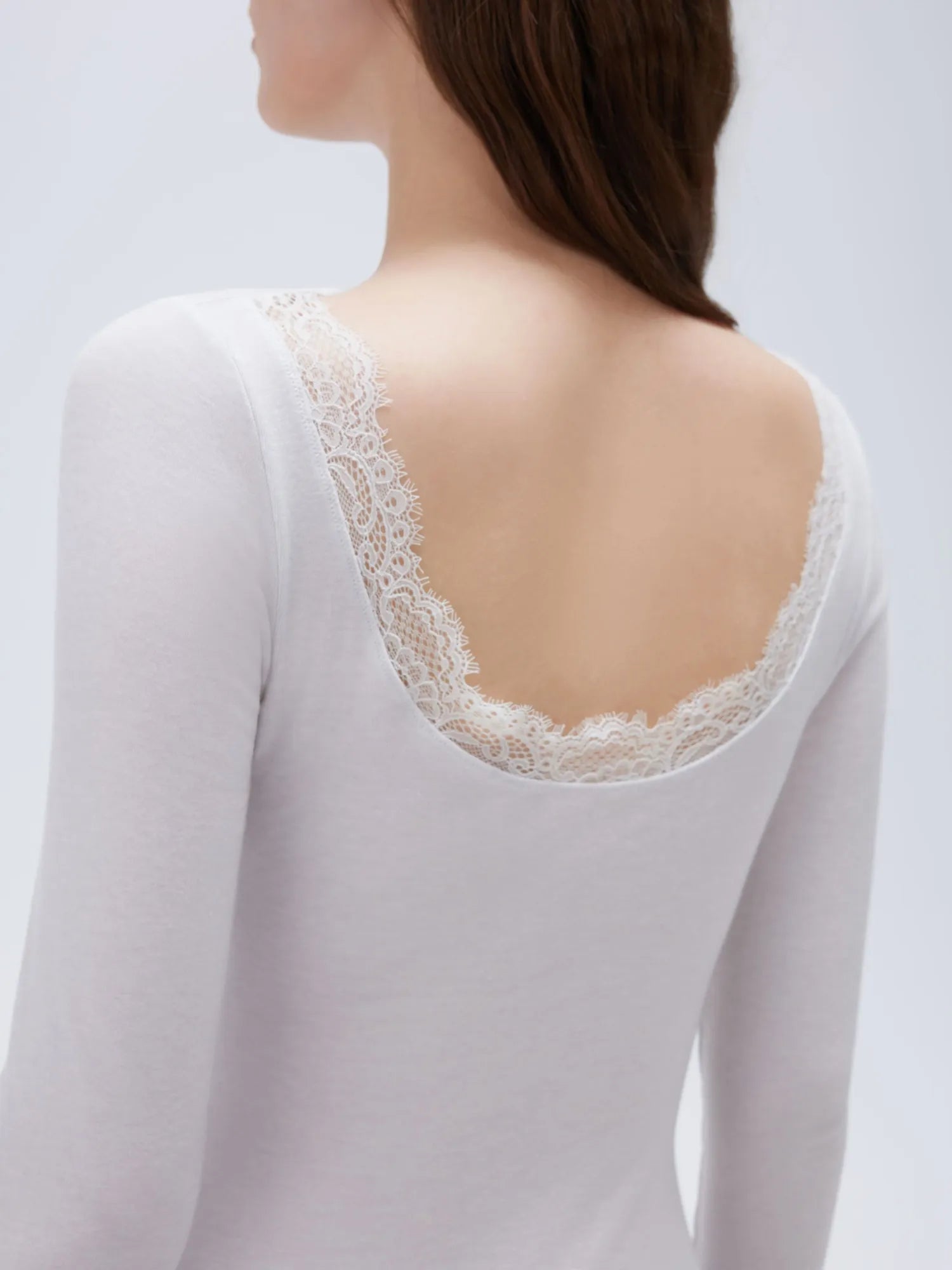 SUUKSESS Cloud Cashmere Women Lace Scoop Neck Tops Basic Long Sleeve Knit Shirts-SUUKSESS-SUUKSESS