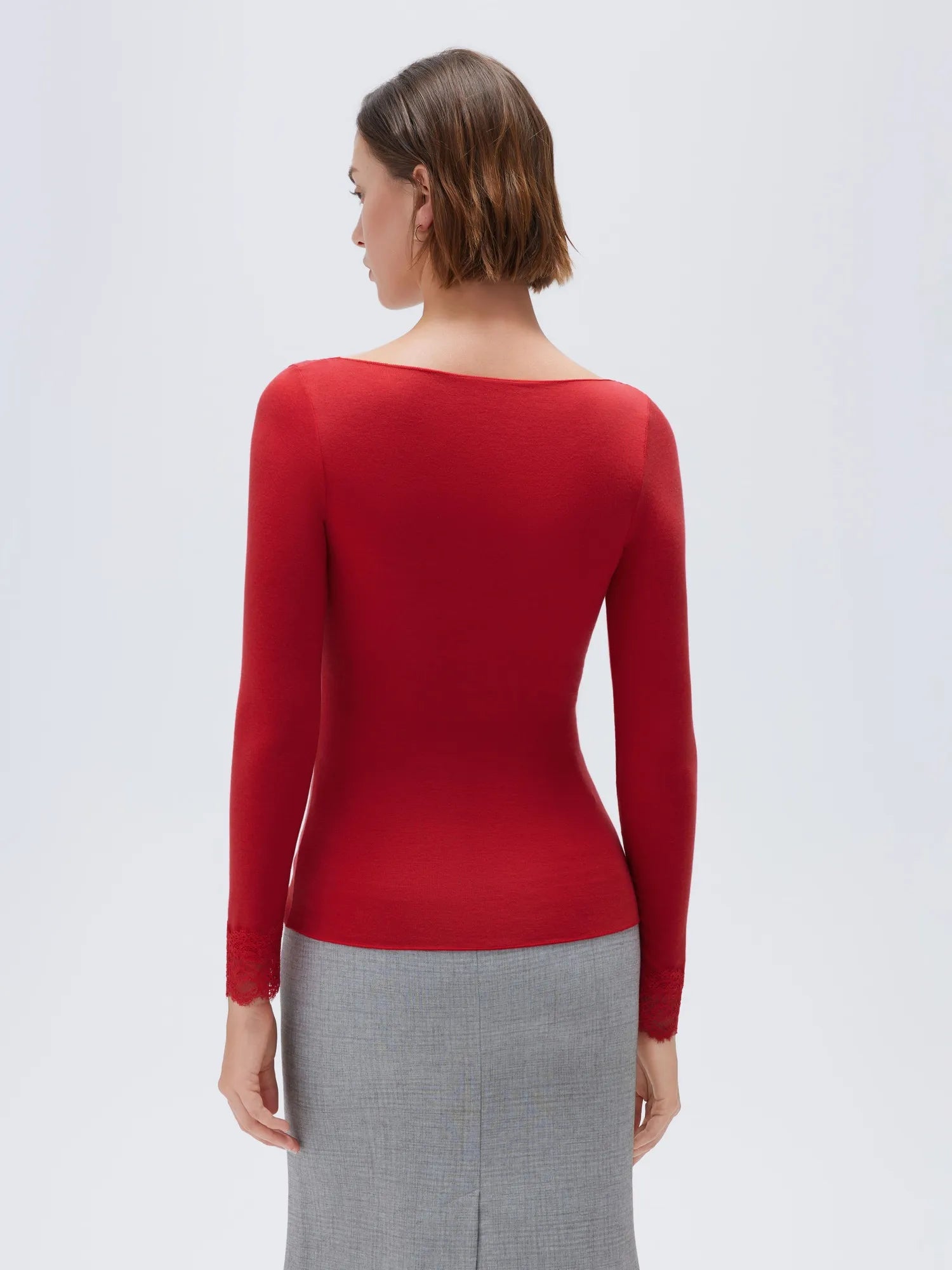 SUUKSESS Cloud Cashmere Women Lace Scoop Neck Tops Basic Long Sleeve Knit Shirts-SUUKSESS-SUUKSESS