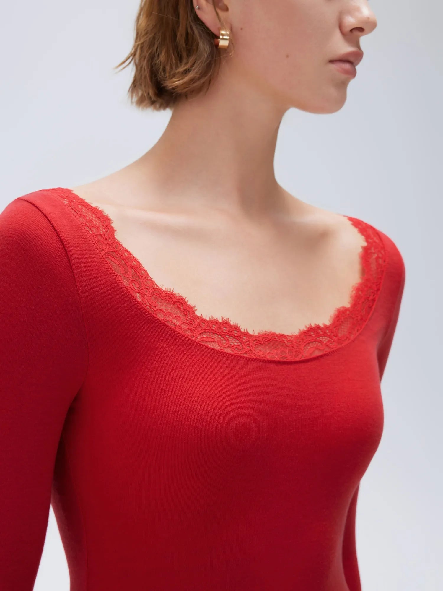 SUUKSESS Cloud Cashmere Women Lace Scoop Neck Tops Basic Long Sleeve Knit Shirts-SUUKSESS-SUUKSESS