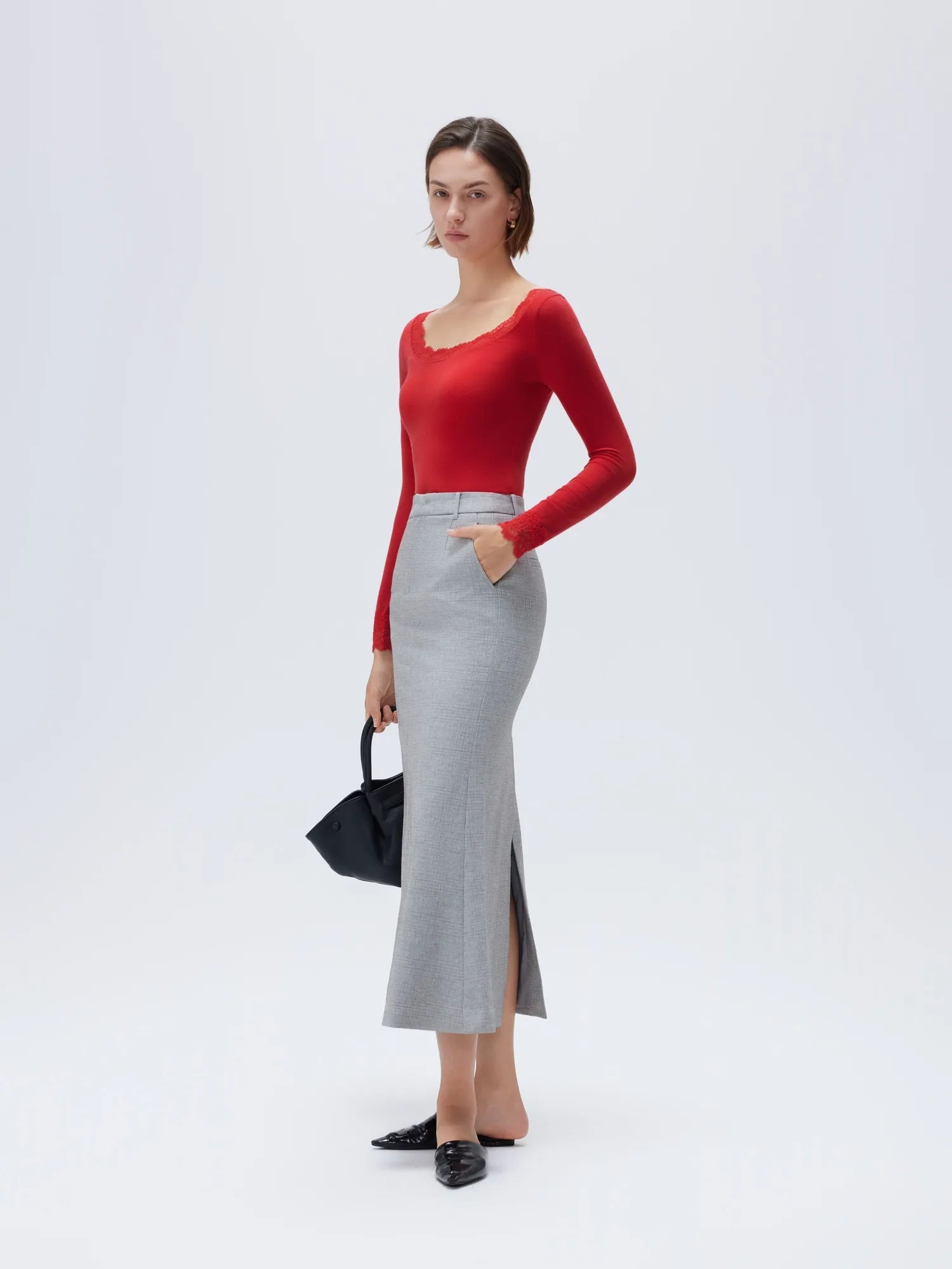 SUUKSESS Cloud Cashmere Women Lace Scoop Neck Tops Basic Long Sleeve Knit Shirts-SUUKSESS-SUUKSESS