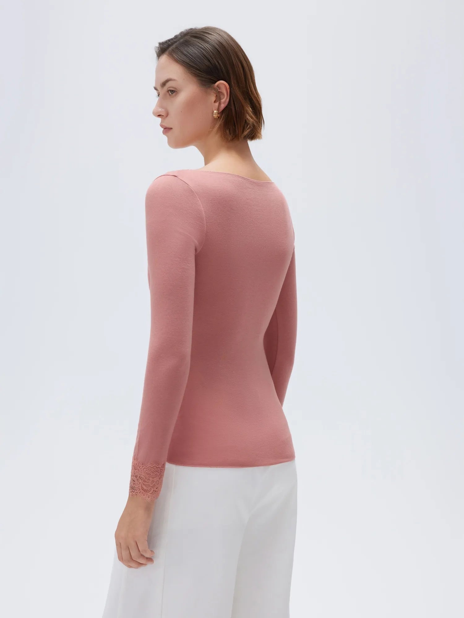 SUUKSESS Cloud Cashmere Women Lace Scoop Neck Tops Basic Long Sleeve Knit Shirts-SUUKSESS-SUUKSESS