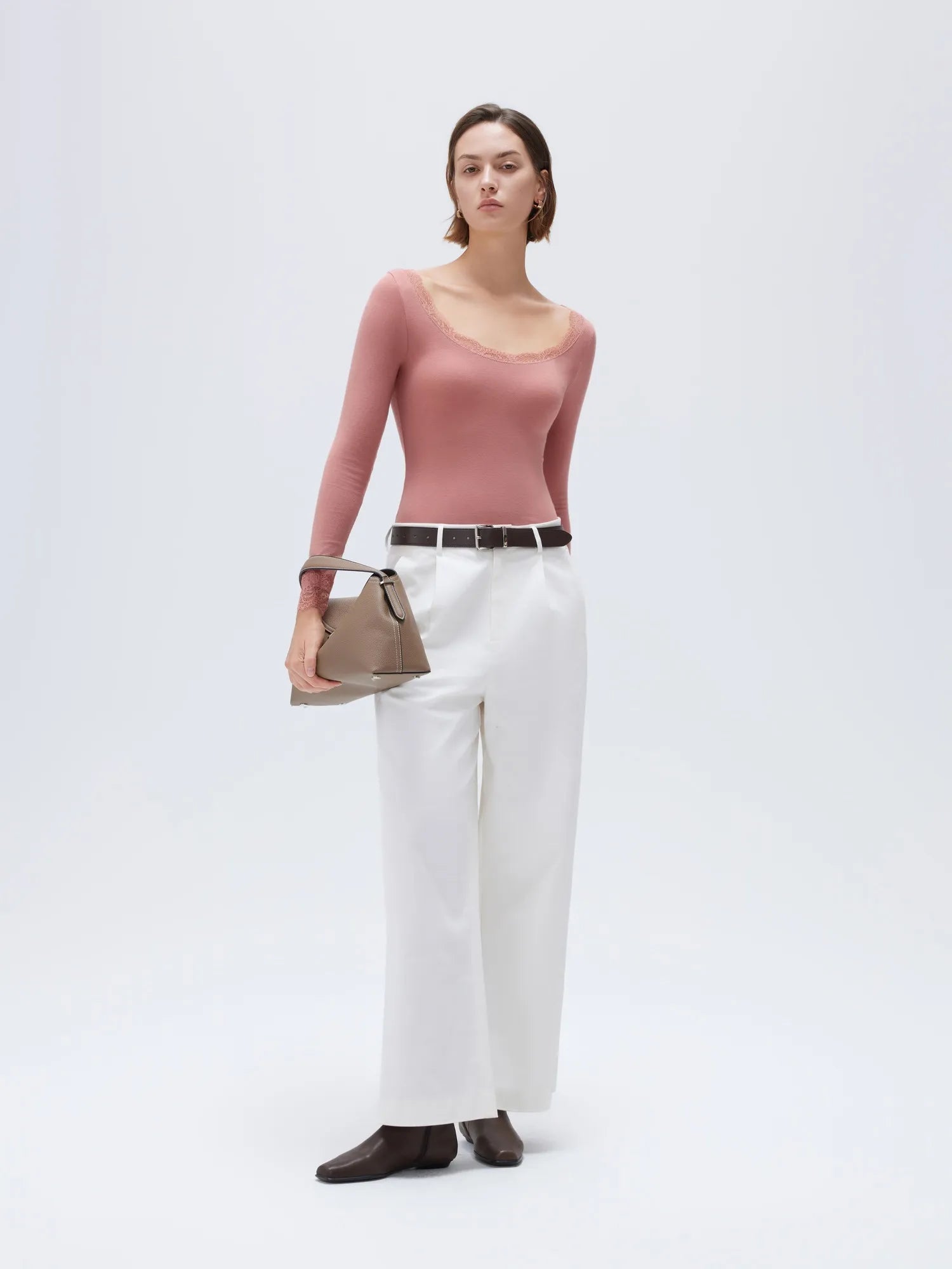 SUUKSESS Cloud Cashmere Women Lace Scoop Neck Tops Basic Long Sleeve Knit Shirts-SUUKSESS-SUUKSESS